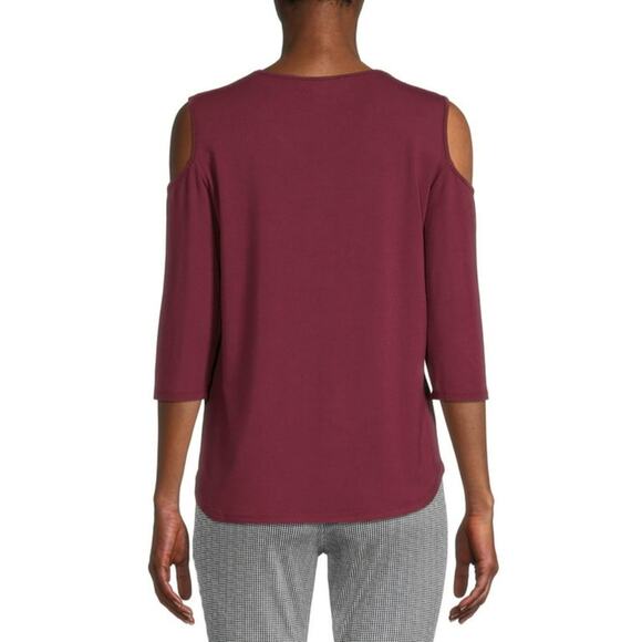 ❄️2/$5❄️[B4] Nine.Eight Cold Shoulder Burgundy Relaxed Blouse, Size XL - Picture 2 of 5